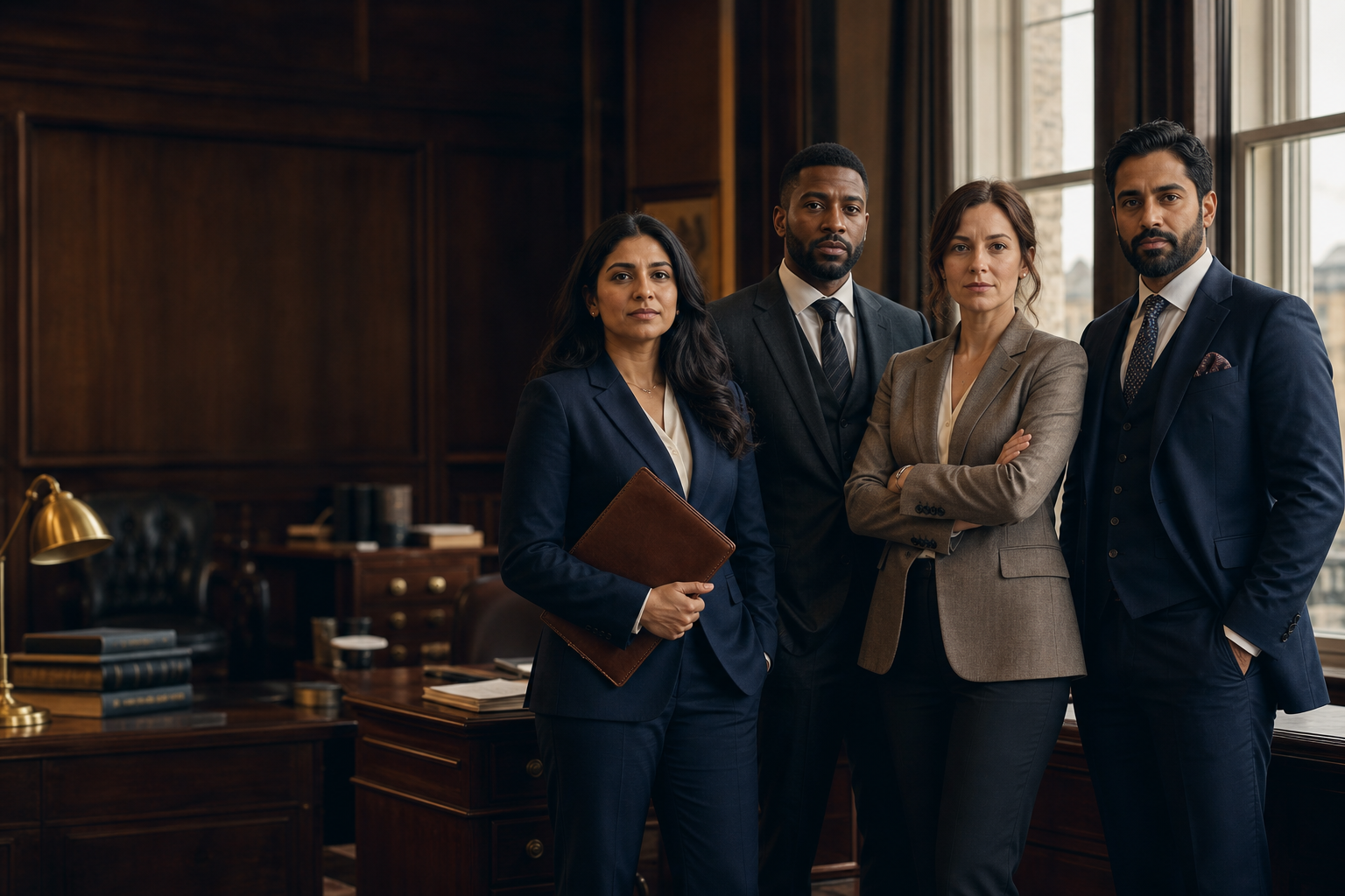 The Dinson team of chartered accountants standing together in the Carlton office